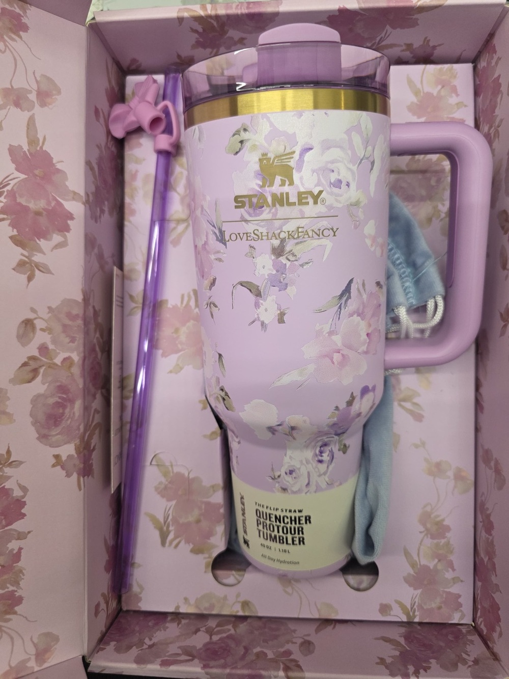 Stanley x LoveShackFancy Pink purple blue Floral Straw 40oz flowstate quencher